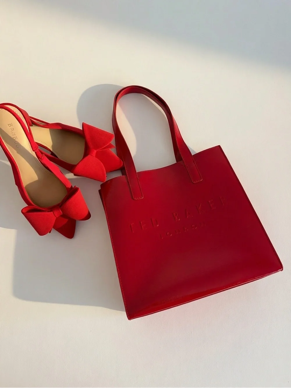 Red Bow Pointed Toe Slingback Blocked Heels- Women
